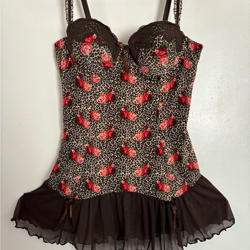 Red and Brown babydoll top with Ruffle Trim